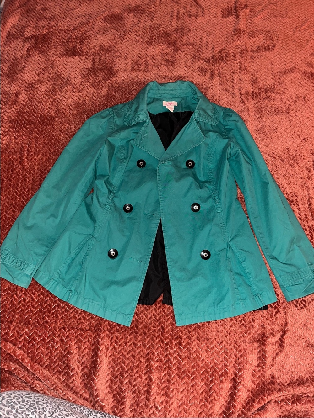 Women’s Teal Double-Breasted Trench Coat. Size M.